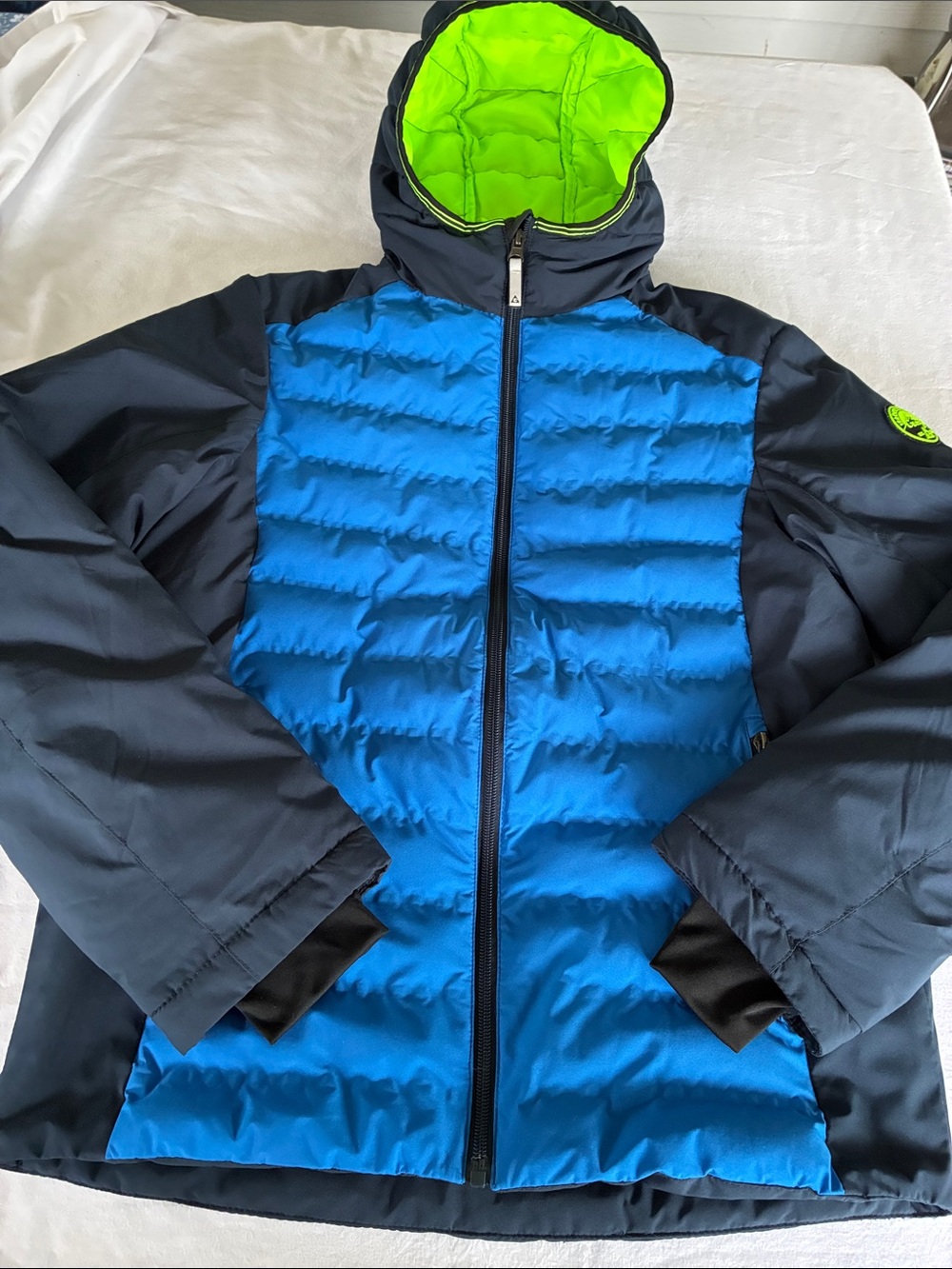 Gerry Weber Blue and Neon Green Hooded Puffer Jacket